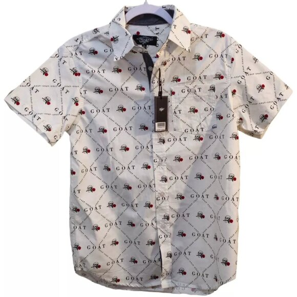 Eighty Eight Brand White Goat Woven Short Sleeve Button Down Sz Small - Picture 1 of 2